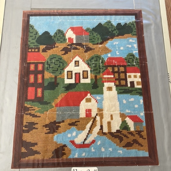 Vintage Needle point cap  cod village  so well made  grannycore country core - Picture 4 of 5